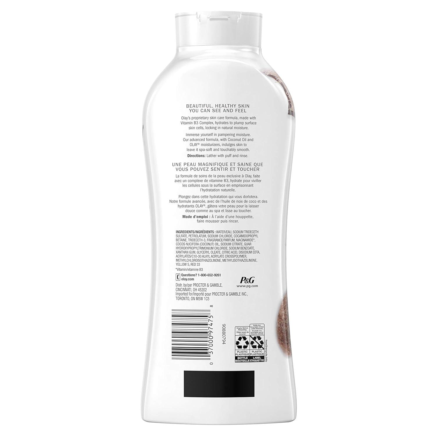 imageOlay Body Wash for Women Ultra Moisture 24hr Moisturizing Hydrating amp Refreshing B3 Vitamin Complex Free of Parabens amp Phthalates For All Skin Types Coconut Oil Scent 33 fl oz Pack of 4Coconut