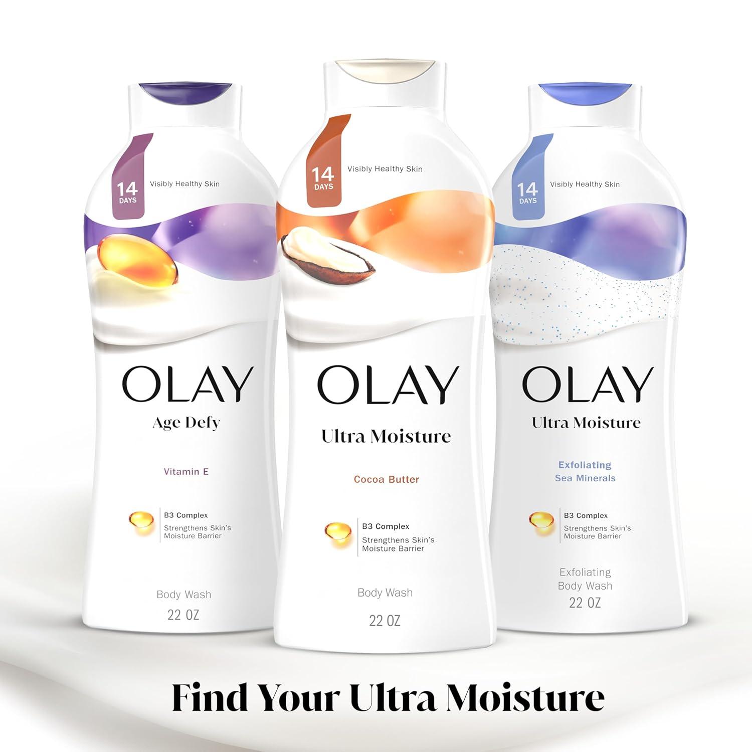 imageOlay Body Wash for Women Ultra Moisture 24hr Moisturizing Hydrating amp Refreshing B3 Vitamin Complex Free of Parabens amp Phthalates For All Skin Types Cocoa Butter Scent 22 fl oz Pack of 4Cocoa Butter