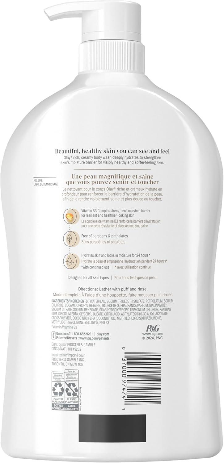 imageOlay Body Wash for Women Ultra Moisture 24hr Moisturizing Hydrating amp Refreshing B3 Vitamin Complex Free of Parabens amp Phthalates For All Skin Types Coconut Oil Scent 33 fl oz Pack of 4Coconut