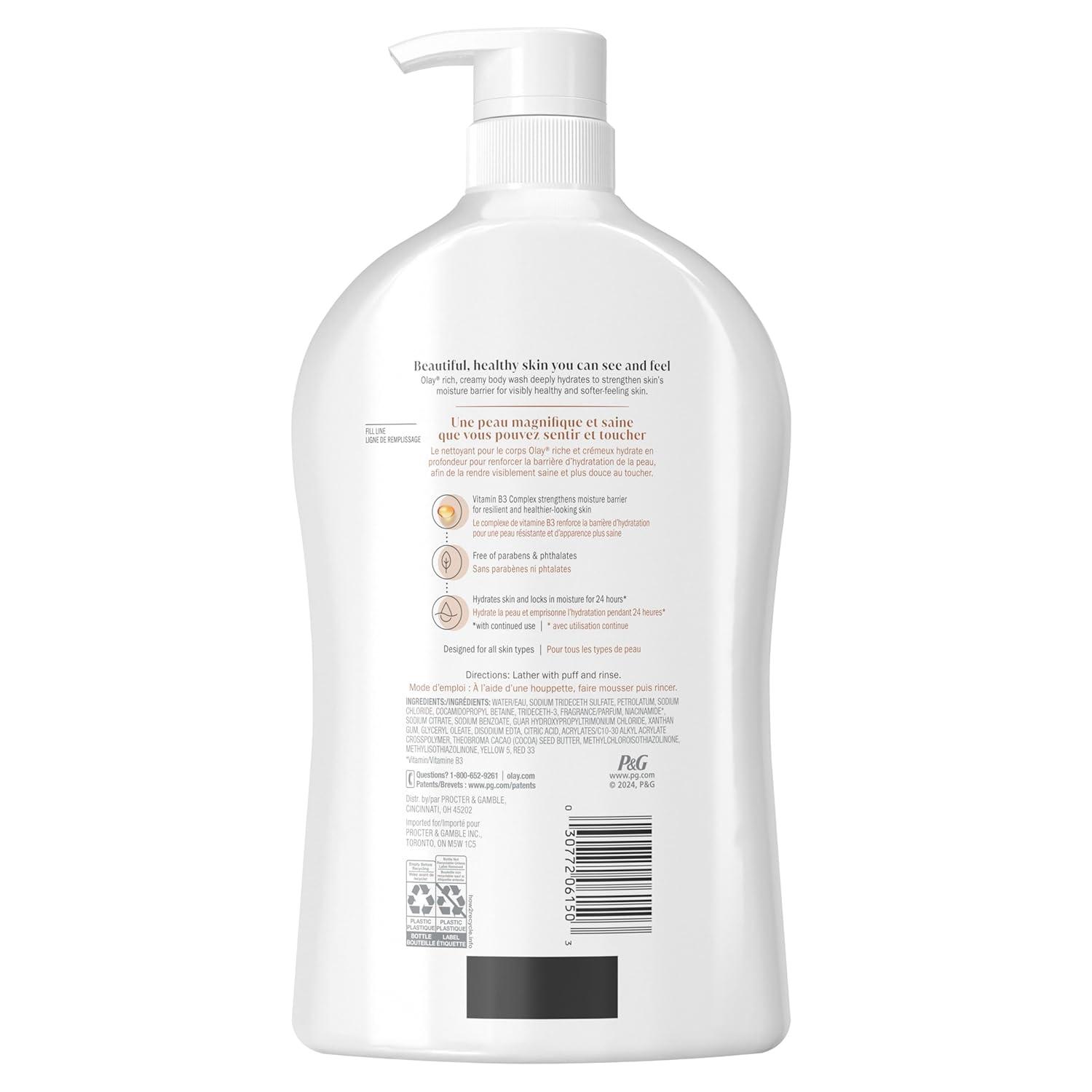 imageOlay Body Wash for Women Ultra Moisture 24hr Moisturizing Hydrating amp Refreshing B3 Vitamin Complex Free of Parabens amp Phthalates For All Skin Types Cocoa Butter Scent 33 fl ozCocoa Butter