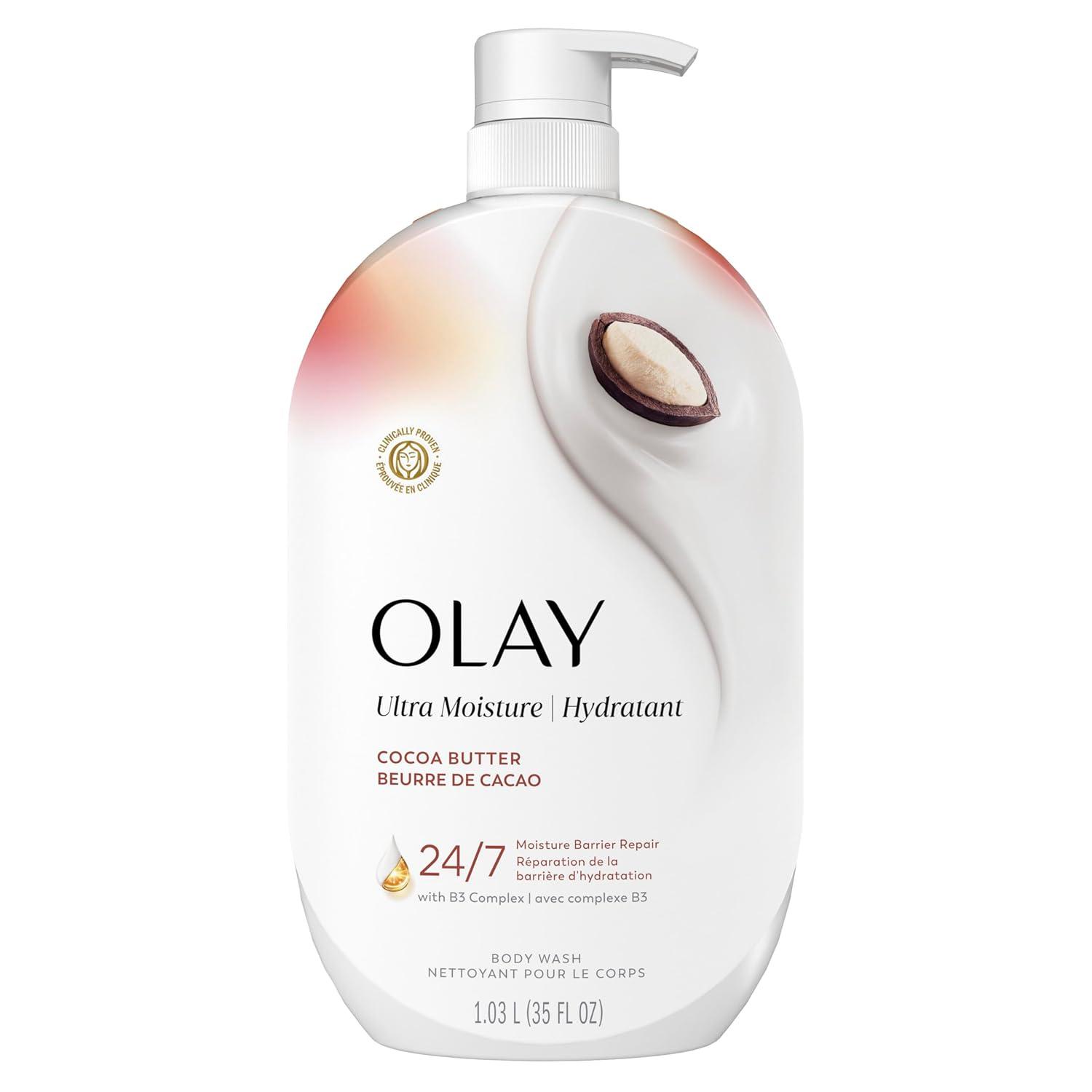 imageOlay Body Wash for Women Ultra Moisture 24hr Moisturizing Hydrating amp Refreshing B3 Vitamin Complex Free of Parabens amp Phthalates For All Skin Types Cocoa Butter Scent 33 fl ozCocoa Butter Scent