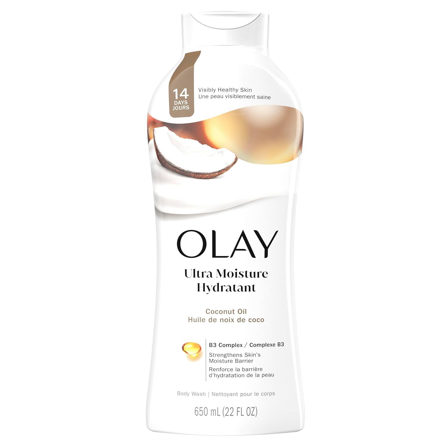 imageOlay Body Wash for Women Ultra Moisture 24hr Moisturizing Hydrating amp Refreshing B3 Vitamin Complex Free of Parabens amp Phthalates For All Skin Types Cocoa Butter Scent 22 fl oz Pack of 4Coconut