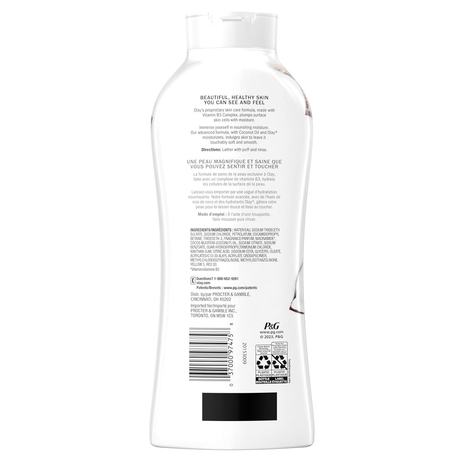 imageOlay Body Wash for Women Ultra Moisture 24hr Moisturizing Hydrating amp Refreshing B3 Vitamin Complex Free of Parabens amp Phthalates For All Skin Types Cocoa Butter Scent 22 fl oz Pack of 4Coconut