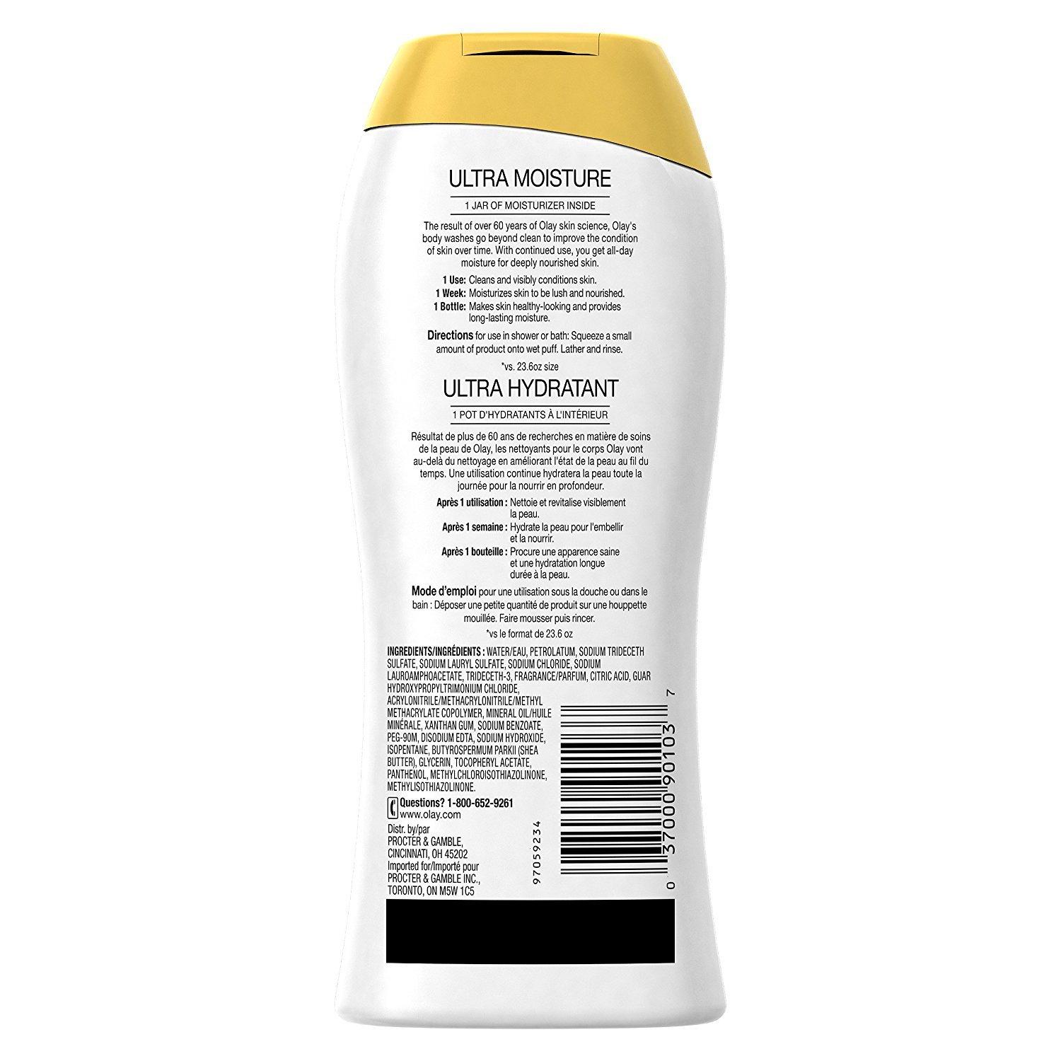 imageOlay Body Wash for Women Ultra Moisture 24hr Moisturizing Hydrating amp Refreshing B3 Vitamin Complex Free of Parabens amp Phthalates For All Skin Types Shea Butter Scent 22 fl oz Pack of 2Shea Butter