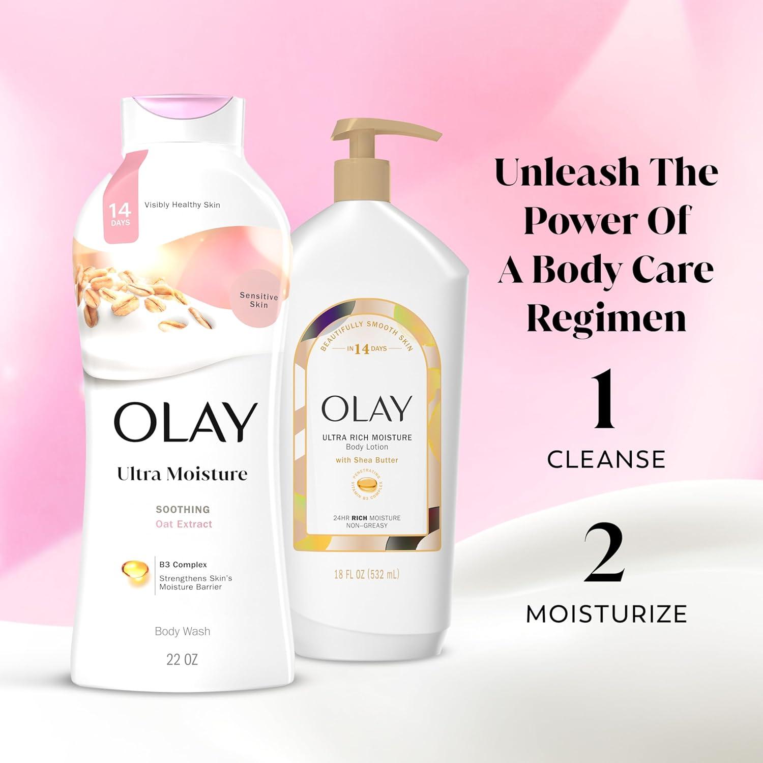 imageOlay Body Wash for Women Ultra Moisture 24hr Moisturizing Hydrating amp Refreshing B3 Vitamin Complex Free of Parabens amp Phthalates For All Skin Types Shea Butter Scent 22 fl ozOat Extract