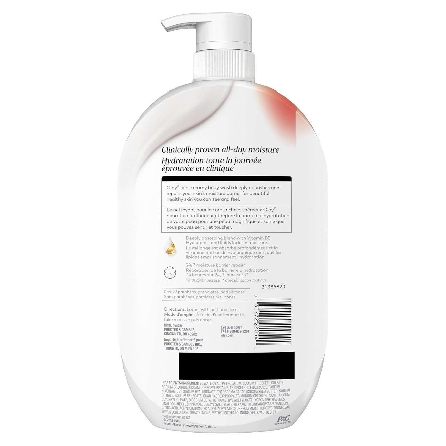 imageOlay Body Wash for Women Ultra Moisture 24hr Moisturizing Hydrating amp Refreshing B3 Vitamin Complex Free of Parabens amp Phthalates For All Skin Types Cocoa Butter Scent 33 fl ozCocoa Butter Scent