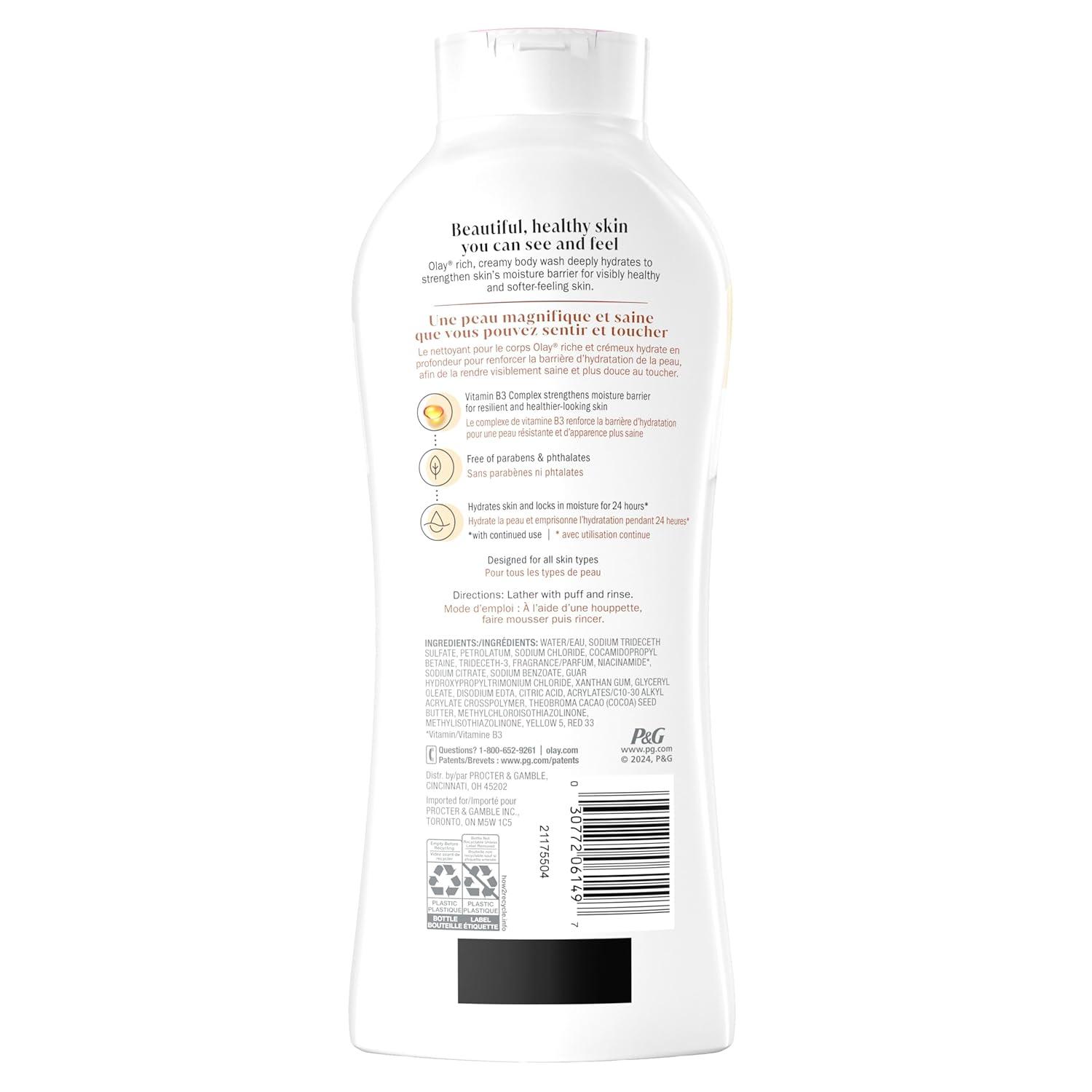 imageOlay Body Wash for Women Ultra Moisture 24hr Moisturizing Hydrating amp Refreshing B3 Vitamin Complex Free of Parabens amp Phthalates For All Skin Types Cocoa Butter Scent 22 fl oz Pack of 4Cocoa Butter