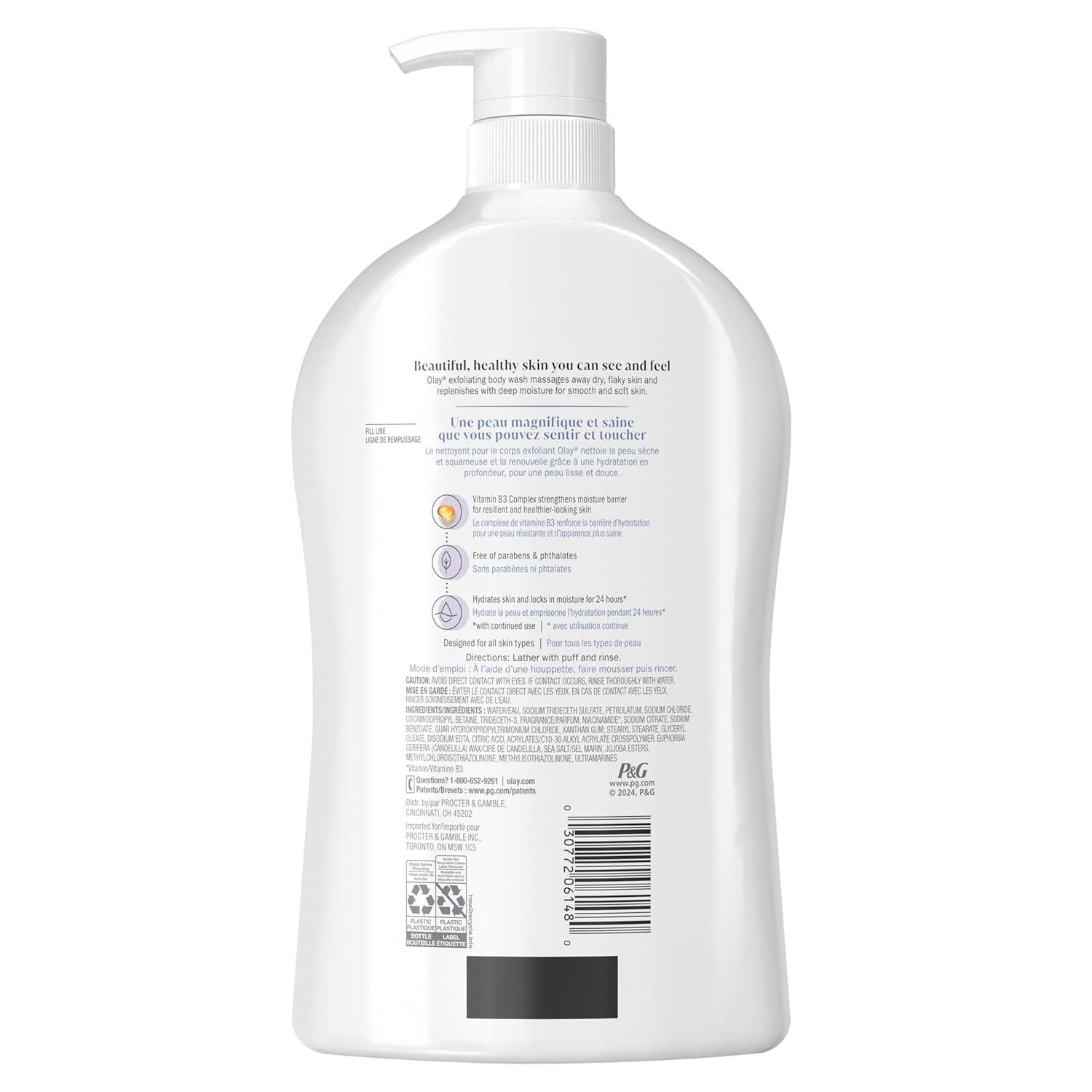 imageOlay Body Wash for Women Ultra Moisture Exfoliating Formula 24hr Moisturizing Hydrating amp Replenshing B3 Vitamin Complex For All Skin Types Sea Minerals Scent 33 fl oz Pack of 4