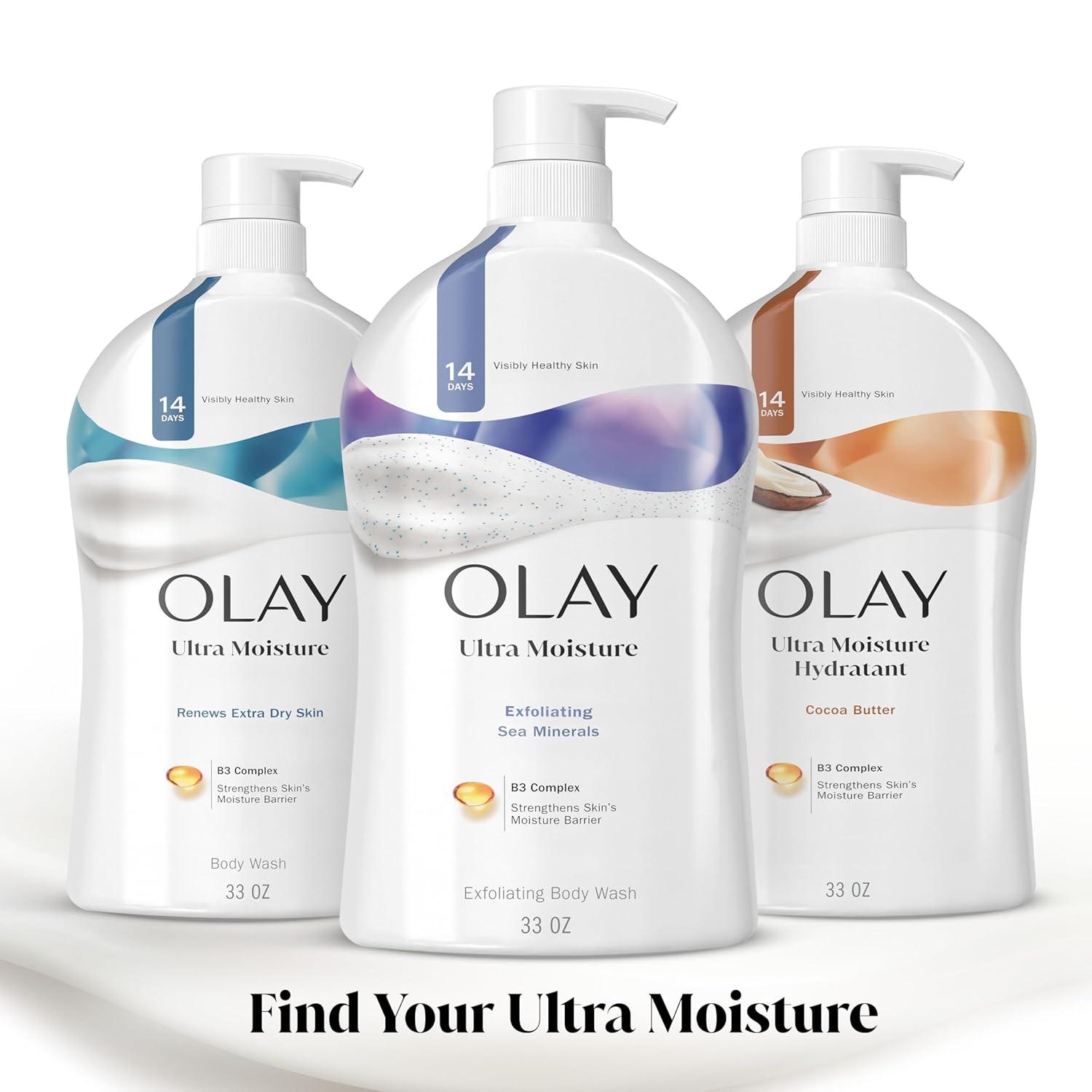 imageOlay Body Wash for Women Ultra Moisture Exfoliating Formula 24hr Moisturizing Hydrating amp Replenshing B3 Vitamin Complex For All Skin Types Sea Minerals Scent 33 fl oz Pack of 4