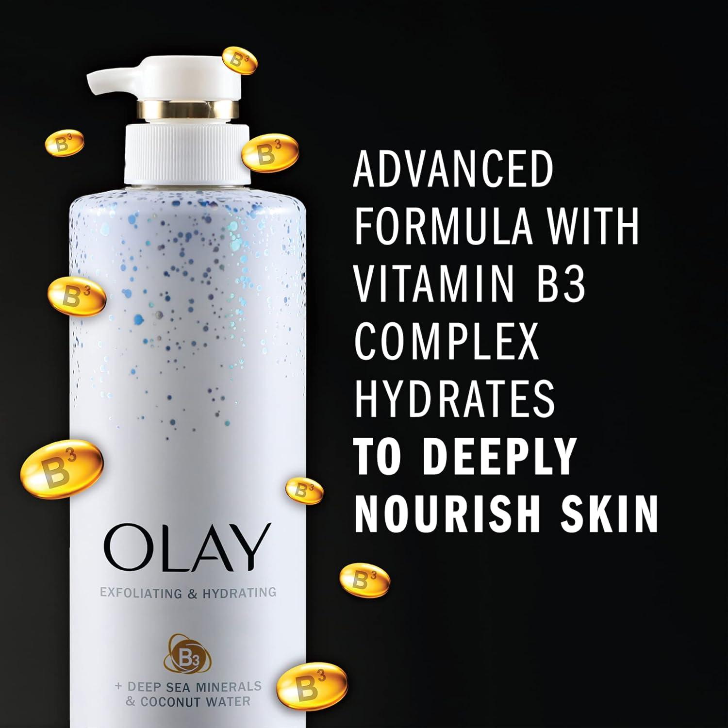imageOlay Exfoliating amp Hydrating Body Wash With Deep Sea Minerals Coconut Water and Vitamin B3 20 fl oz Pack of 4Coconut
