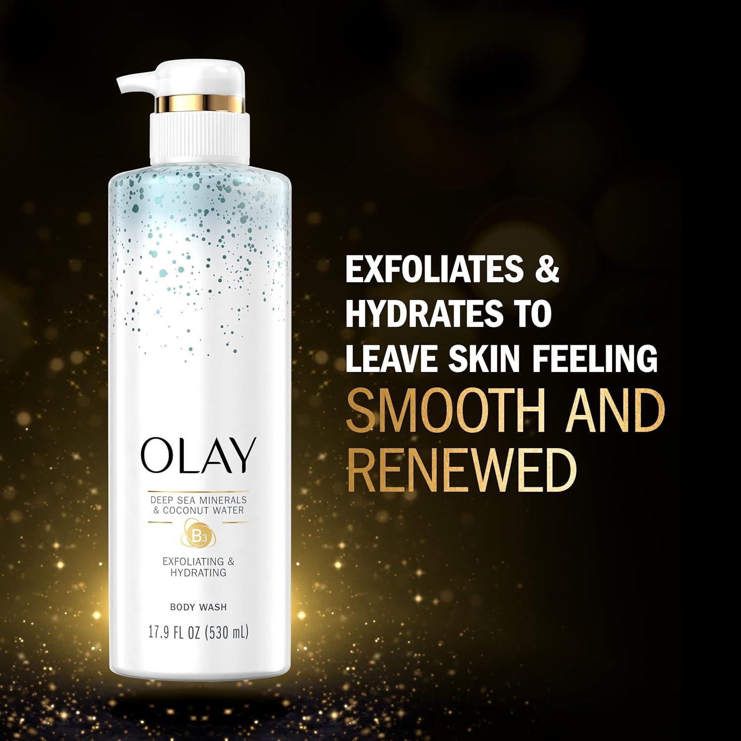 imageOlay Exfoliating amp Hydrating Body Wash With Deep Sea Minerals Coconut Water and Vitamin B3 20 fl oz Pack of 4Coconut