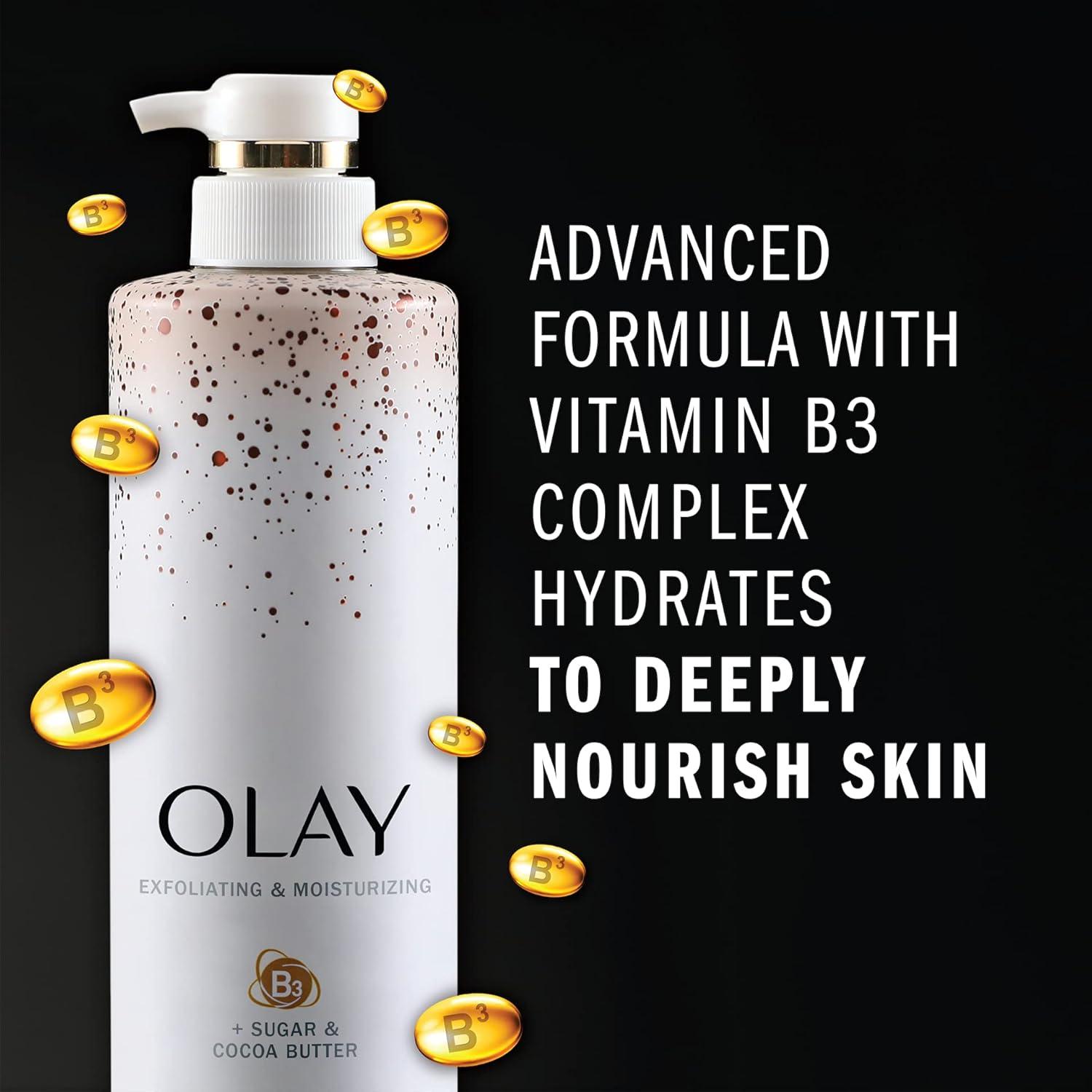 imageOlay Exfoliating amp Moisturizing Body Wash With Sugar Cocoa Butter and Vitamin B3 20 Fl Ounce Pack of 4Sugar Cocoa Butter Vitamin B3
