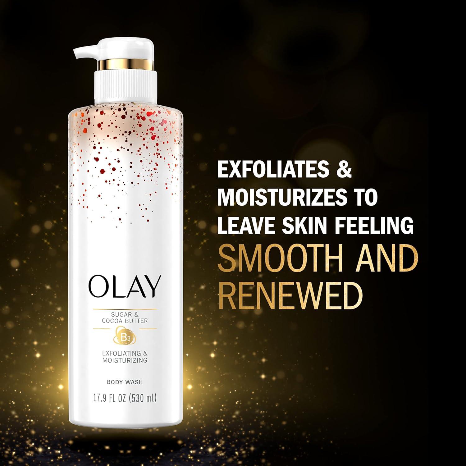 imageOlay Exfoliating amp Moisturizing Body Wash With Sugar Cocoa Butter and Vitamin B3 20 Fl Ounce Pack of 4Sugar Cocoa Butter Vitamin B3