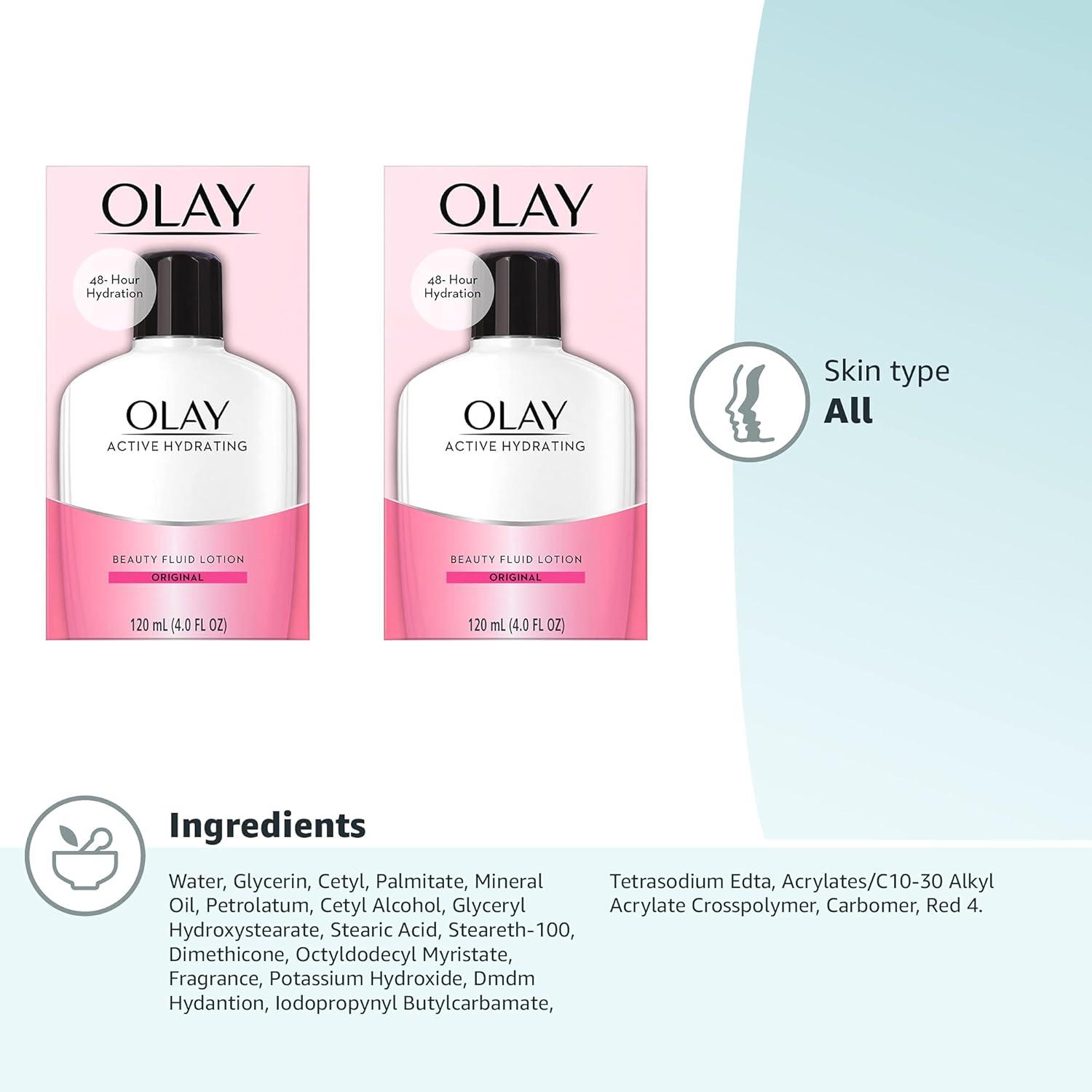 imageOlay Face Moisturizer Active Hydrating Beauty Fluid Lotion Original Facial Moisturizer 4 Oz Pack of 24 Ounce Pack of 4