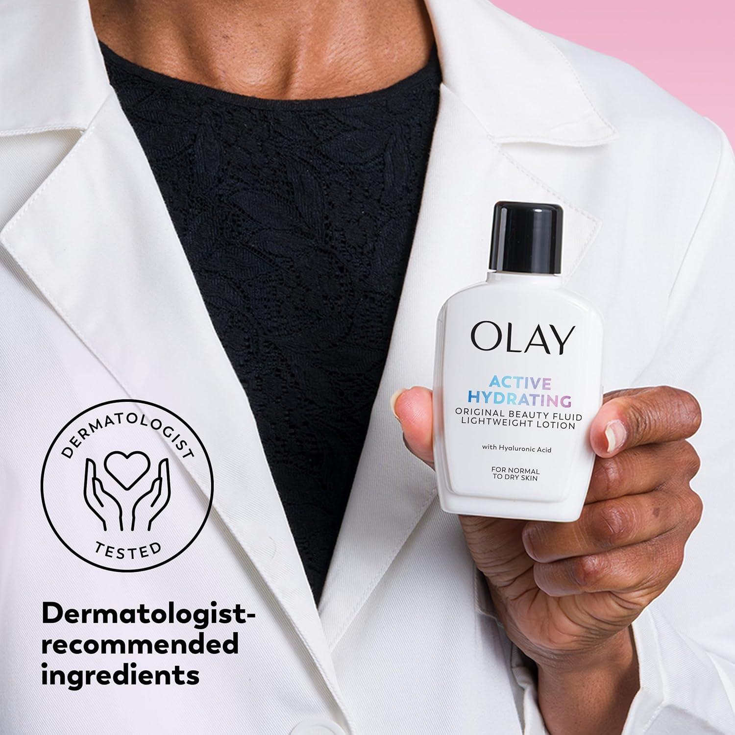 imageOlay Face Moisturizer Active Hydrating Beauty Fluid Lotion Original Facial Moisturizer 4 Oz Pack of 24 Ounce Pack of 4