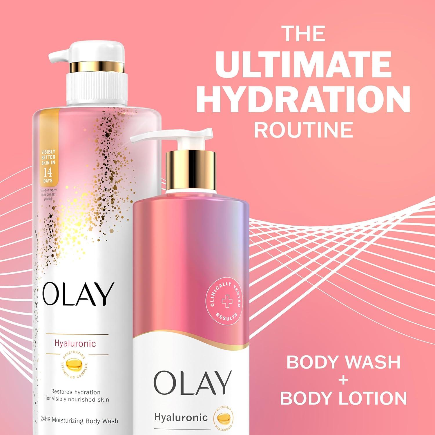 imageOlay Intensely Hydrating Body Wash Body Lotion Bundle Pack Moisturizing amp Nourishing Formula with Hyaluronic Acid amp Vitamin B3 Complex 26 fl oz amp 17 fl oz Pack of 2