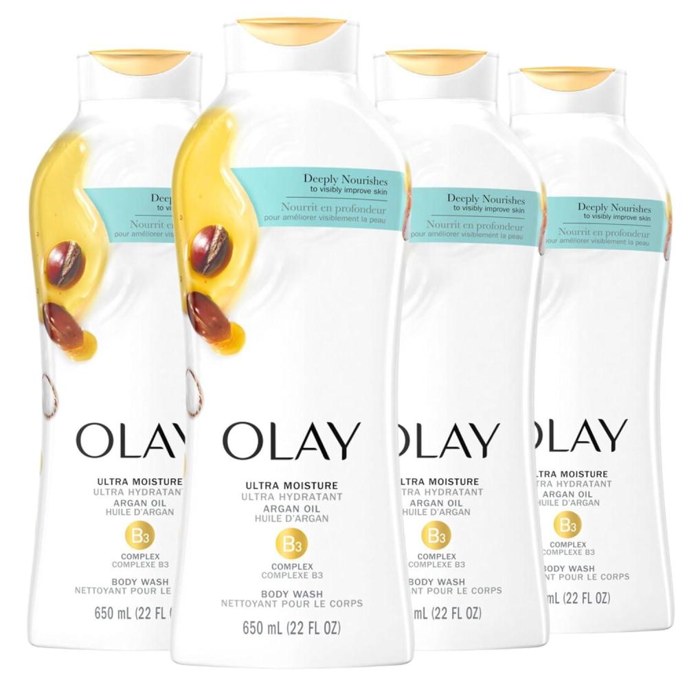 imageOlay Body Wash for Women Age Defying with Vitamin E 24hr Moisturizing Hydrating amp Refreshing B3 Vitamin Complex Free of Parabens amp Phthalates for All Skin Types Scented 22 fl oz Pack of 4Argan Oil