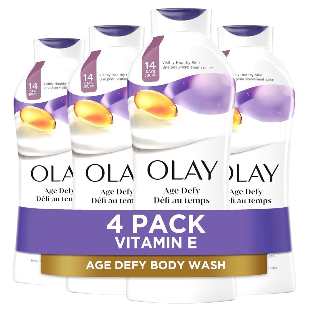 imageOlay Body Wash for Women Age Defying with Vitamin E 24hr Moisturizing Hydrating amp Refreshing B3 Vitamin Complex Free of Parabens amp Phthalates for All Skin Types Scented 22 fl oz Pack of 4Unscented