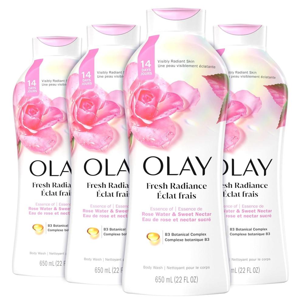 imageOlay Body Wash for Women Fresh Radiance 247 SkinLoving Freshness Visibly Radiant Plant Based Cleansers Vitamin B3 amp Antioxidant Blend All Skin Types Vanilla Blossom amp Apricot Scent 22 fl ozRose