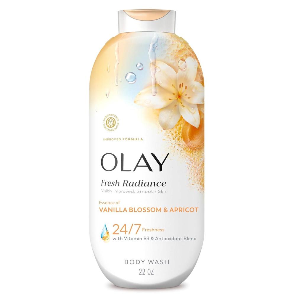 imageOlay Body Wash for Women Fresh Radiance 247 SkinLoving Freshness Visibly Radiant Plant Based Cleansers Vitamin B3 amp Antioxidant Blend All Skin Types Vanilla Blossom amp Apricot Scent 22 fl ozVanilla Blossom Apricot