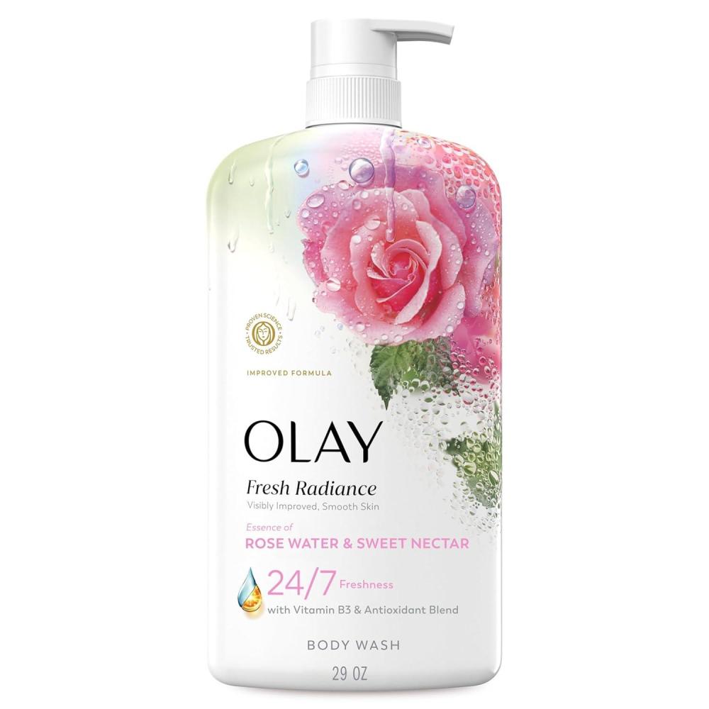 imageOlay Body Wash for Women Fresh Radiance 247 SkinLoving Freshness Visibly Radiant Plant Based Cleansers Vitamin B3 amp Antioxidant Blend For All Skin Types Strawberry amp Mint Scent 29 fl ozRose