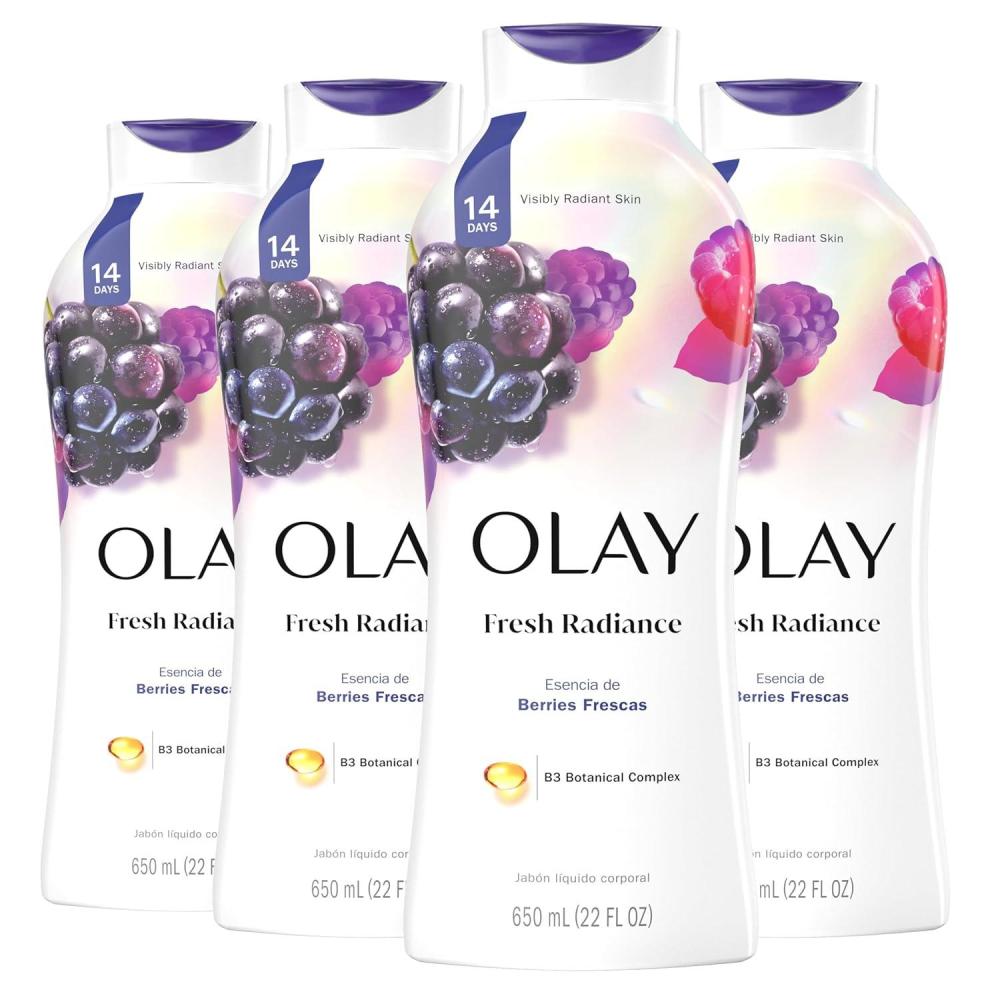 imageOlay Body Wash for Women Fresh Radiance Refreshing amp Renewing Made with Plant Based Cleansers B3 Botanical Complex For All Skin Types Fresh Berries Scent 22 fl oz Pack of 4Fresh Berries