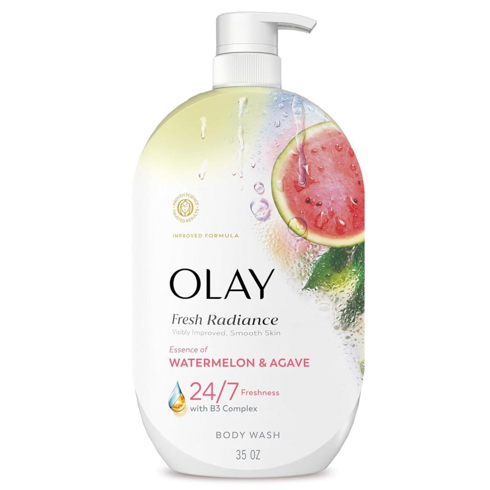 imageOlay Body Wash for Women Fresh Radiance Refreshing amp Renewing Made with Plant Based Cleansers B3 Botanical Complex For All Skin Types Peach amp Cherry Blossom Scent 33 fl ozWatermelon Agave