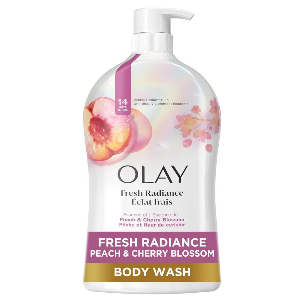 imageOlay Body Wash for Women Fresh Radiance Refreshing amp Renewing Made with Plant Based Cleansers B3 Botanical Complex For All Skin Types Peach amp Cherry Blossom Scent 33 fl ozPeach and Cherry Blossom