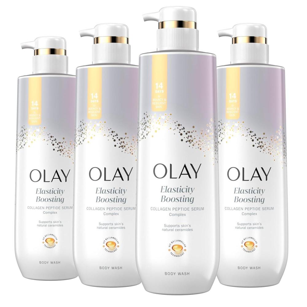 imageOlay Body Wash for Women Tone Brightening Exfoliation Vitamin C Serum Complex Renew Moisture Free of Parabens amp Phthalates Vitamin B3 Lameller Technology For All Skin Types 20 fl oz Pack of 4Vitamin B3 and Collagen 20 fl oz Pack of 4