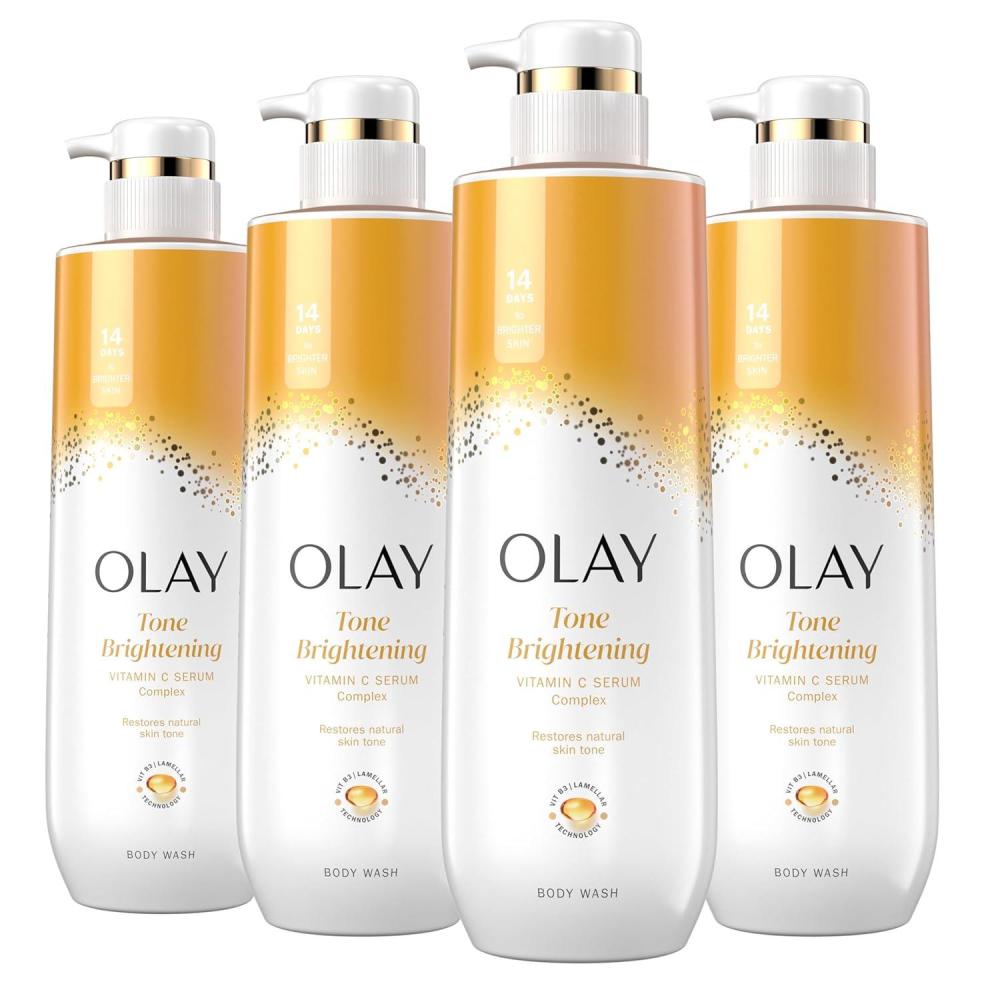 imageOlay Body Wash for Women Tone Brightening Exfoliation Vitamin C Serum Complex Renew Moisture Free of Parabens amp Phthalates Vitamin B3 Lameller Technology For All Skin Types 20 fl oz Pack of 4Tone Brightening
