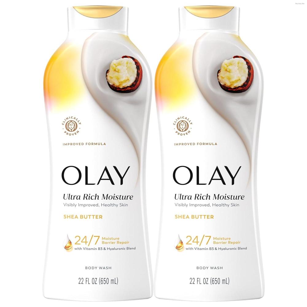 imageOlay Body Wash for Women Ultra Moisture 24hr Moisturizing Hydrating amp Refreshing B3 Vitamin Complex Free of Parabens amp Phthalates For All Skin Types Shea Butter Scent 22 fl oz Pack of 2SheaButter
