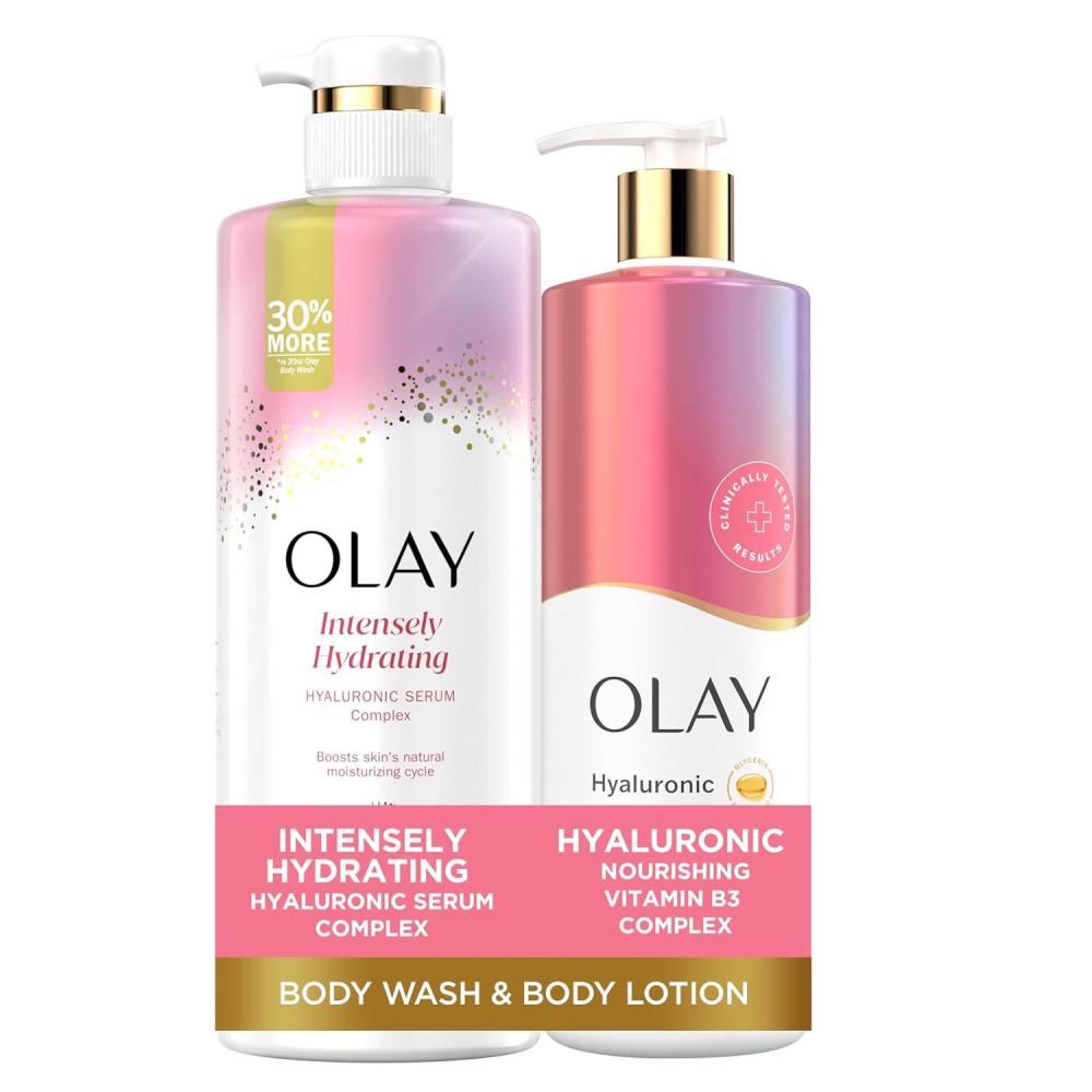 imageOlay Intensely Hydrating Body Wash Body Lotion Bundle Pack Moisturizing amp Nourishing Formula with Hyaluronic Acid amp Vitamin B3 Complex 26 fl oz amp 17 fl oz Pack of 2