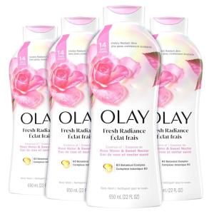 Olay Body Wash for Women, Fresh Radiance, 24/7 Skin-Loving Freshness, Visibly Radiant, Plant Based Cleansers, Vitamin B3 & Antioxidant Blend, All Skin Types, Vanilla Blossom & Apricot Scent, 22 fl oz(Rose)