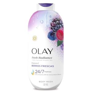 Olay Body Wash for Women, Fresh Radiance, 24/7 Skin-Loving Freshness, Visibly Radiant, Plant Based Cleansers, Vitamin B3 & Antioxidant Blend, All Skin Types, Vanilla Blossom & Apricot Scent, 22 fl oz(Berries Frescas)