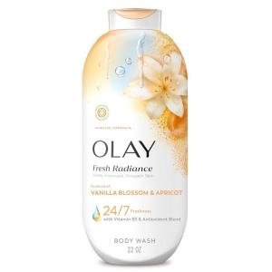 Olay Body Wash for Women, Fresh Radiance, 24/7 Skin-Loving Freshness, Visibly Radiant, Plant Based Cleansers, Vitamin B3 & Antioxidant Blend, All Skin Types, Vanilla Blossom & Apricot Scent, 22 fl oz(Vanilla Blossom & Apricot)