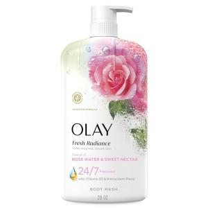 Olay Body Wash for Women, Fresh Radiance, 24/7 Skin-Loving Freshness, Visibly Radiant, Plant Based Cleansers, Vitamin B3 & Antioxidant Blend, For All Skin Types, Strawberry & Mint Scent, 29 fl oz(Rose)