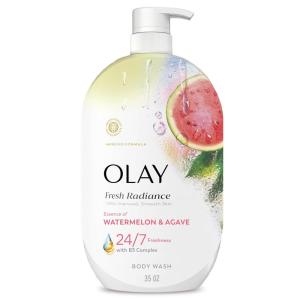 Olay Body Wash for Women, Fresh Radiance, Refreshing & Renewing, Made with Plant Based Cleansers, B3 Botanical Complex, For All Skin Types, Peach & Cherry Blossom Scent, 33 fl oz(Watermelon & Agave)