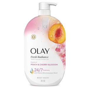 Olay Body Wash for Women, Fresh Radiance, Refreshing & Renewing, Made with Plant Based Cleansers, B3 Botanical Complex, For All Skin Types, Peach & Cherry Blossom Scent, 33 fl oz(Peach & Cherry Blossom)