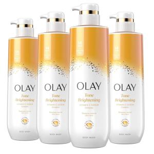 Olay Body Wash for Women, Tone Brightening Exfoliation, Vitamin C Serum Complex, Renew Moisture, Free of Parabens & Phthalates, Vitamin B3 Lameller Technology, For All Skin Types, 20 fl oz (Pack of 4)(Tone Brightening)