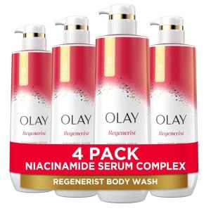 Olay Body Wash for Women, Tone Brightening Exfoliation, Vitamin C Serum Complex, Renew Moisture, Free of Parabens & Phthalates, Vitamin B3 Lameller Technology, For All Skin Types, 20 fl oz (Pack of 4)(Regenerist)