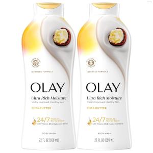 Olay Body Wash for Women, Ultra Moisture, 24hr Moisturizing, Hydrating & Refreshing, B3 Vitamin Complex, Free of Parabens & Phthalates, For All Skin Types, Shea Butter Scent, 22 fl oz (Pack of 2)(Shea-Butter)