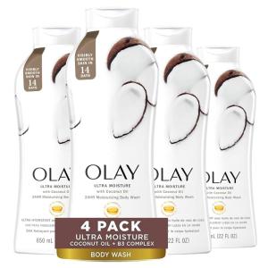 Olay Body Wash for Women, Ultra Moisture, 24hr Moisturizing, Hydrating & Refreshing, B3 Vitamin Complex, Free of Parabens & Phthalates, For All Skin Types, Cocoa Butter Scent, 22 fl oz (Pack of 4)(Coconut)
