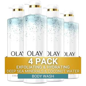 Olay Exfoliating & Hydrating Body Wash With Deep Sea Minerals Coconut Water and Vitamin B3 20 fl oz (Pack of 4)(Coconut)