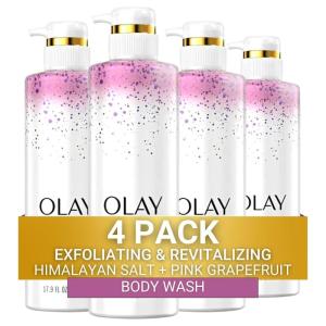 Olay Exfoliating & Hydrating Body Wash With Deep Sea Minerals Coconut Water and Vitamin B3 20 fl oz (Pack of 4)(Grapefruit)