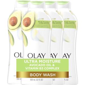 Olay Ultra Moisture Body Wash for Women, Deeply Nourishes, Vitamin B3 Complex, Clinically Proven, Avocado Oil Scent, 22 Fl Oz (Pack of 4)