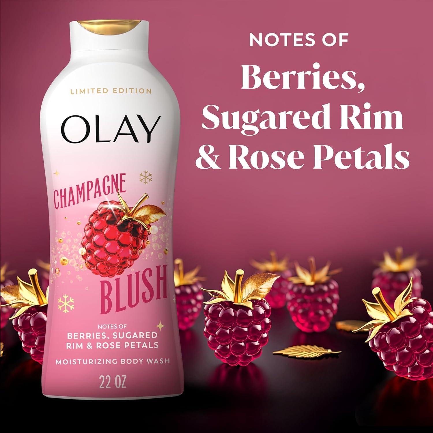 imageOlay Body Wash for Women Hydrating amp Moisturizing Holiday Edition With Plant Based Cleansers B3 Complex For All Skin Types Fireside Fir with Fresh Spruce amp Sandalwood Scent 22 fl ozChampagne Blush with Berries Sugared Rim Rose Petals