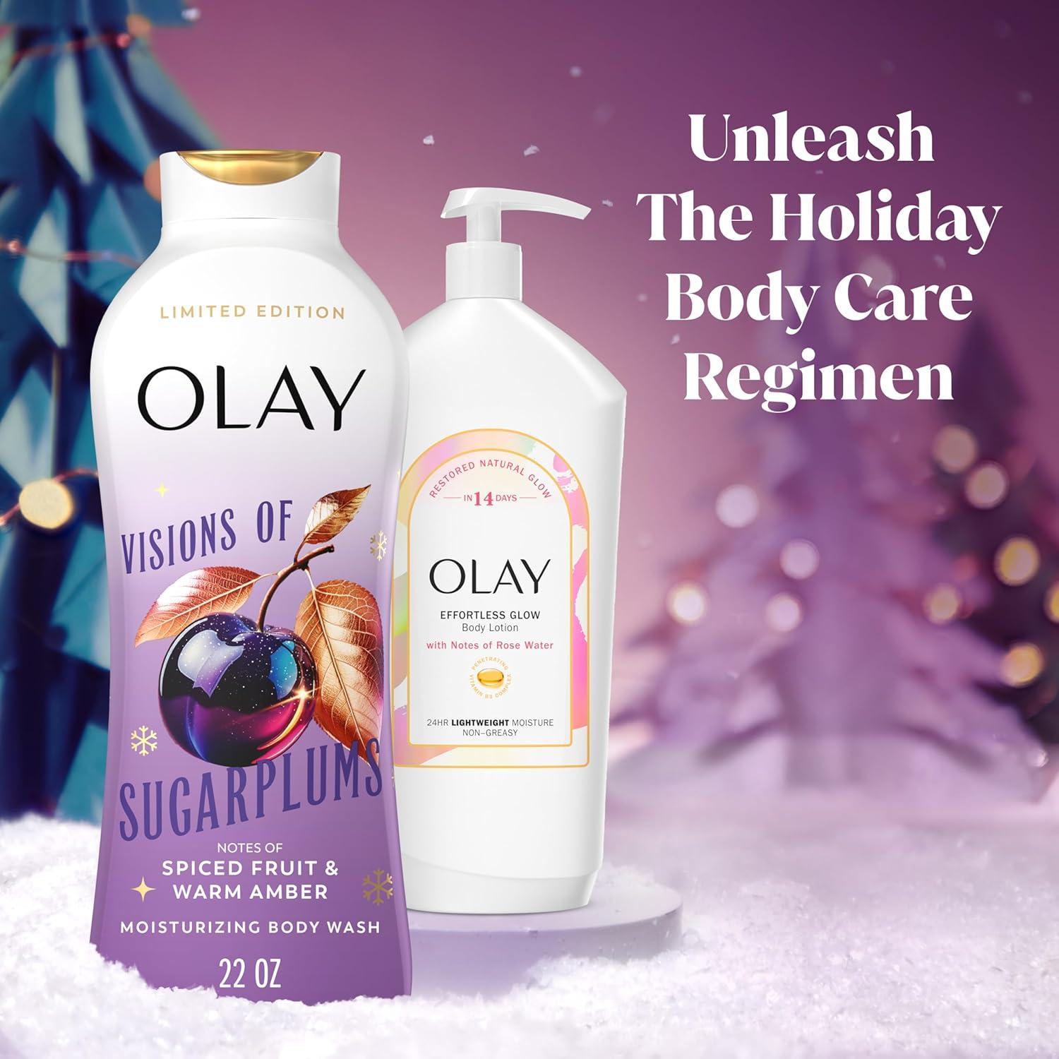 imageOlay Body Wash for Women Hydrating amp Moisturizing Holiday Edition With Plant Based Cleansers B3 Complex For All Skin Types Fireside Fir with Fresh Spruce amp Sandalwood Scent 22 fl ozVisions of Sugarplums with Spiced Fruit Warm Amber