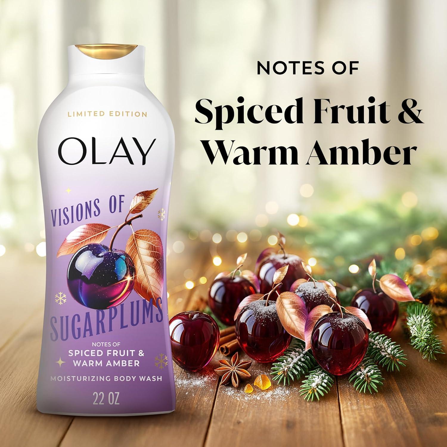 imageOlay Body Wash for Women Hydrating amp Moisturizing Holiday Edition With Plant Based Cleansers B3 Complex For All Skin Types Fireside Fir with Fresh Spruce amp Sandalwood Scent 22 fl ozVisions of Sugarplums with Spiced Fruit Warm Amber