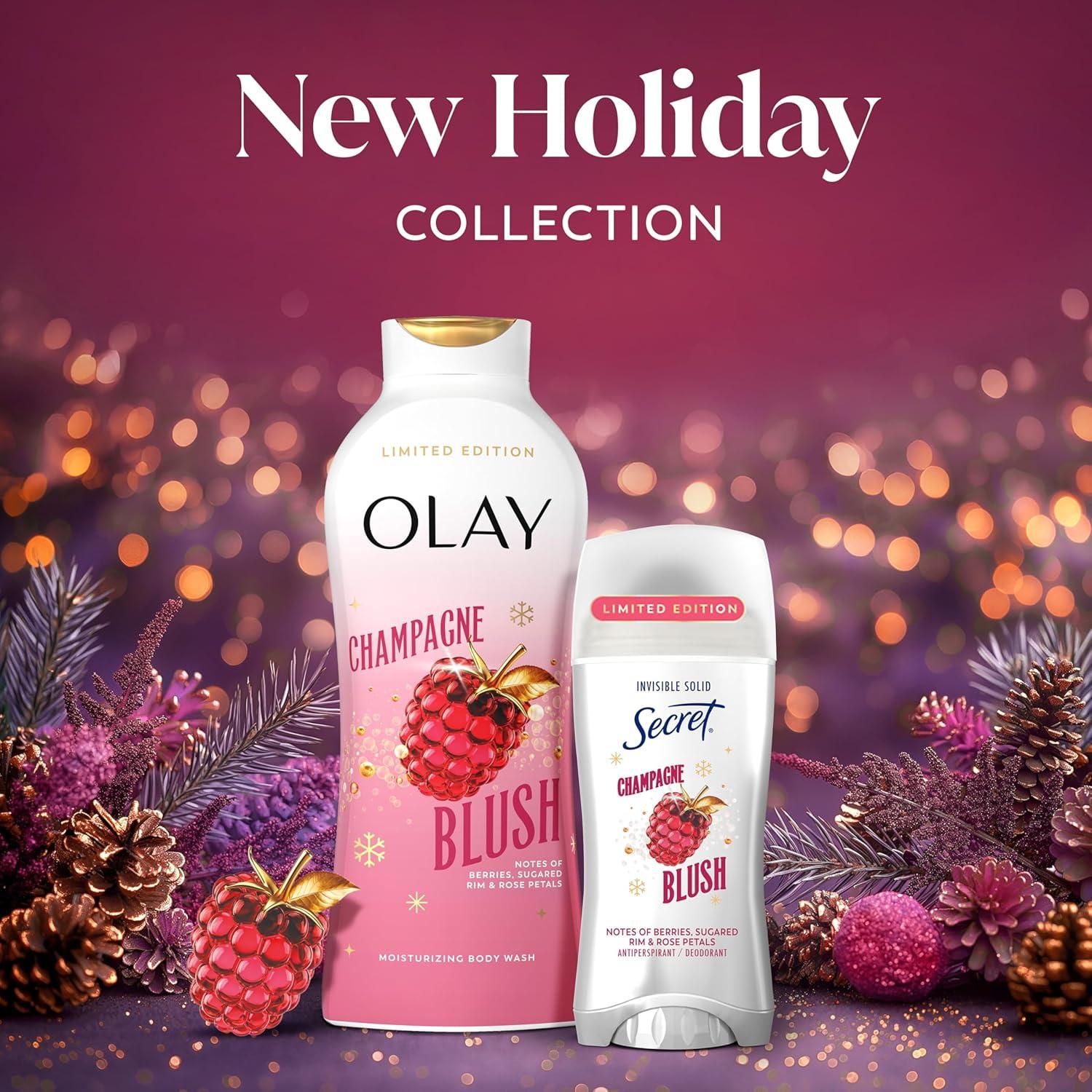 imageOlay Body Wash for Women Hydrating amp Moisturizing Holiday Edition With Plant Based Cleansers B3 Complex For All Skin Types Fireside Fir with Fresh Spruce amp Sandalwood Scent 22 fl ozChampagne Blush with Berries Sugared Rim Rose Petals