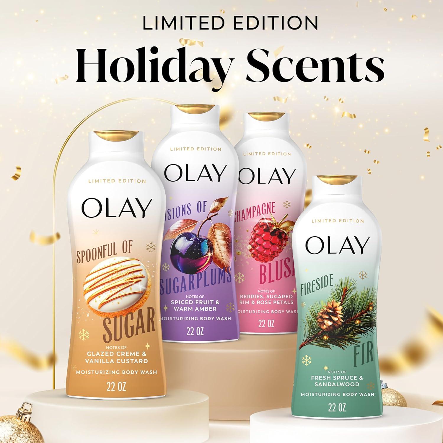 imageOlay Body Wash for Women Hydrating amp Moisturizing Holiday Edition With Plant Based Cleansers B3 Complex For All Skin Types Fireside Fir with Fresh Spruce amp Sandalwood Scent 22 fl ozVanilla